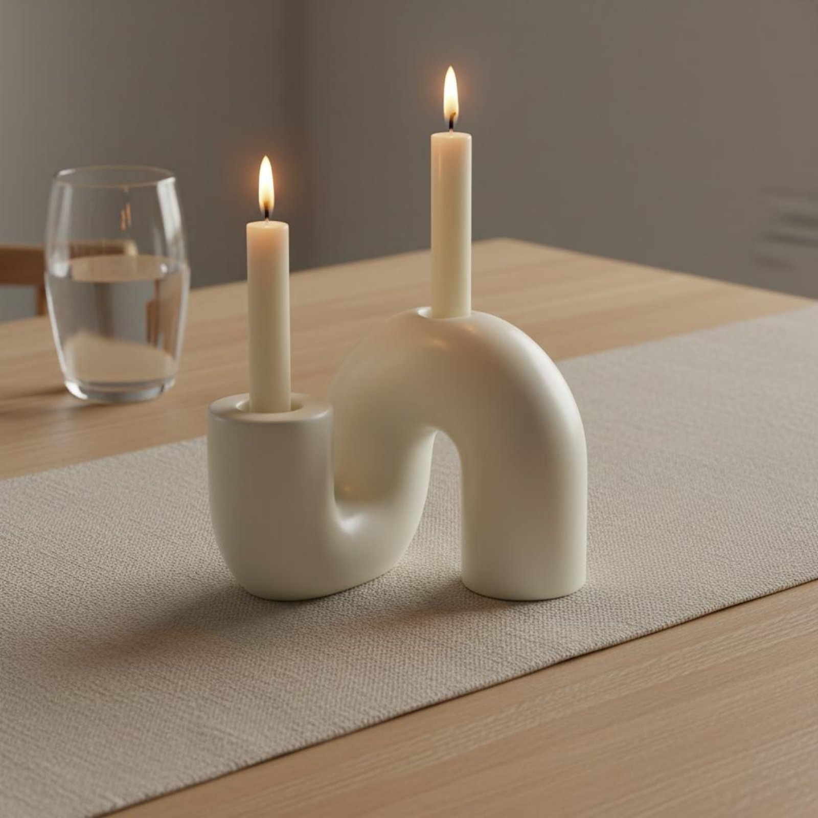 Candle Holder Decor - Portavelas de Cerámica Ondulado, Diseño Minimalista,